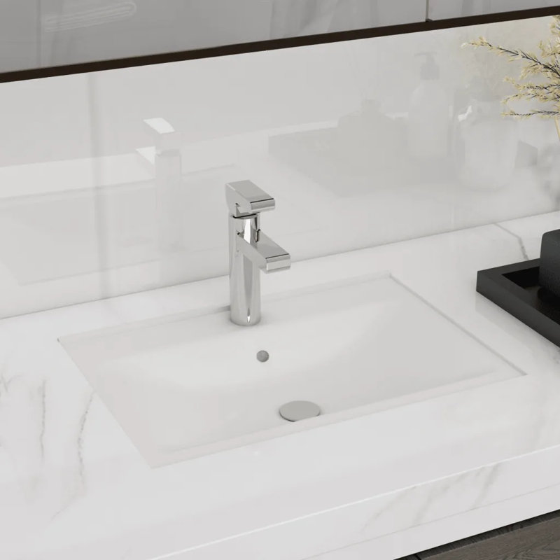 Belfry Bathroom Rolen 465mm L Ceramic Rectangular Sink with Overflow, White