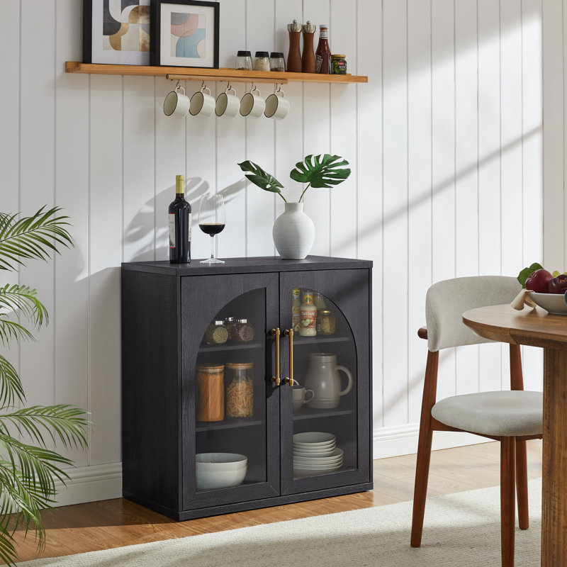 32"W Sideboard with Adjustable Shelves and Glass Doors, Black