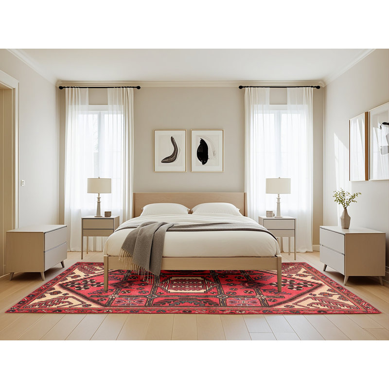 Tapis traditionnel rouge / beige, Rectangle de 5 pi x 8 pi