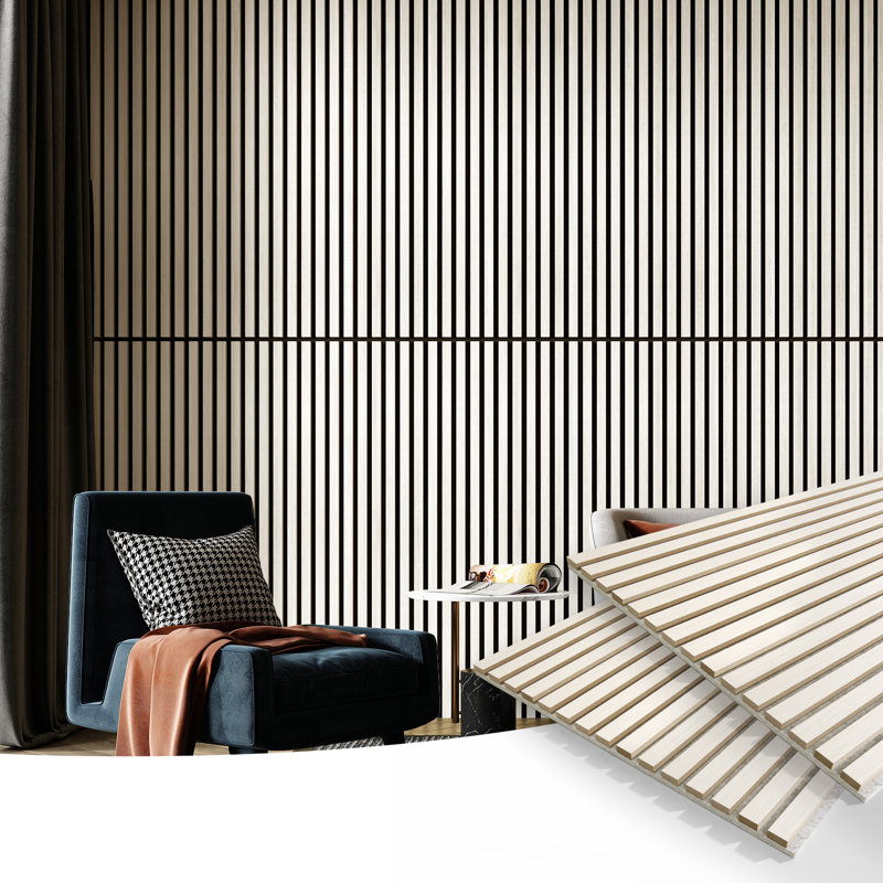 4Pcs 23.6" x 47.24" Wood Look Acoustic Slat Wall Paneling,Sound proof 3D Wall Panels (31 sq.ft./Case), Oak