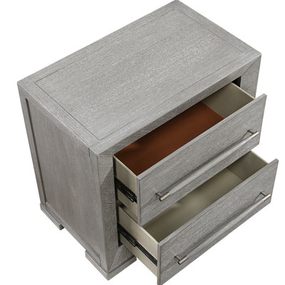 Contemporary Bedroom Gray Finish Nightstand With 2 Storage Drawers And Tone Handles, 28X17x26.5 Inches, Wood Construction Modern - Bearing Chic Wooden
