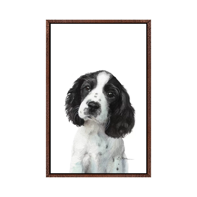 English Springer Spaniel Puppy - Painting on Canvas, 66.04cm H x 45.72cm W x 3.81cm D, Classic Brown Wood Framed