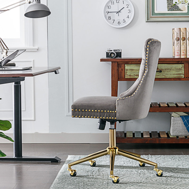 Chaise de bureau rembourrée et capitonnée, Gris