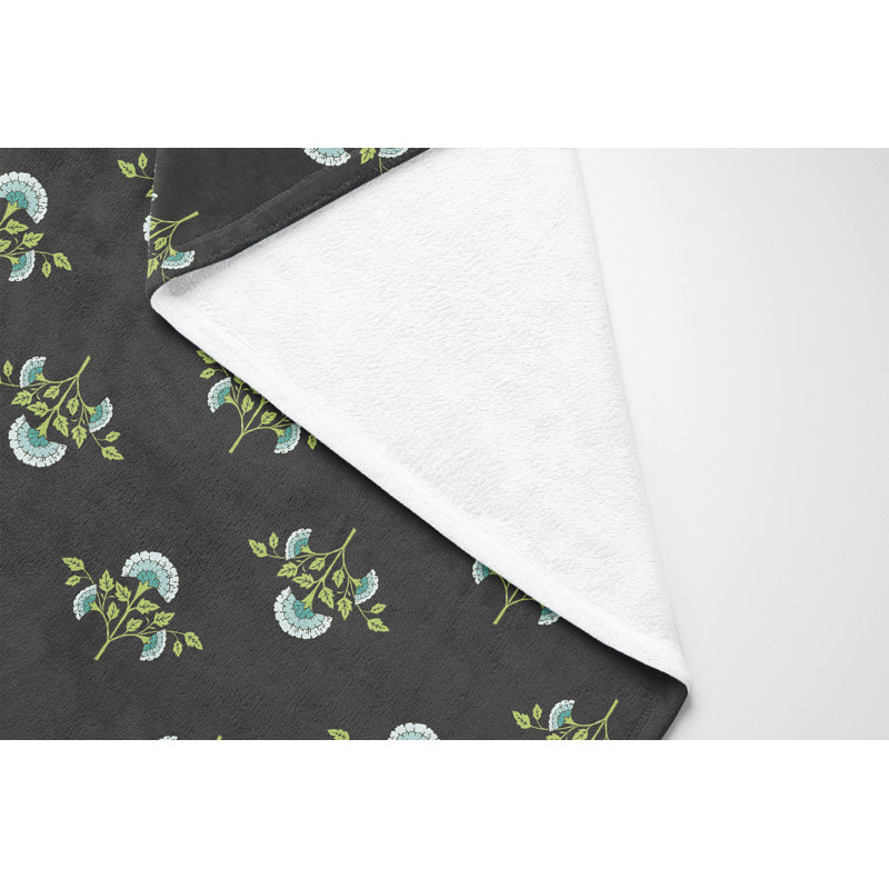 Couverture en velours de polaire Flora, Floral gris anthracite, L 60 po x l 50 po