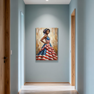 Mode, drapeau américain, robe, portrait, art