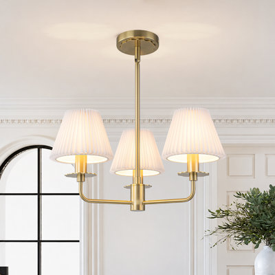 3 - Light Classic / Traditional Chandelier With Pleated Fabric Shades