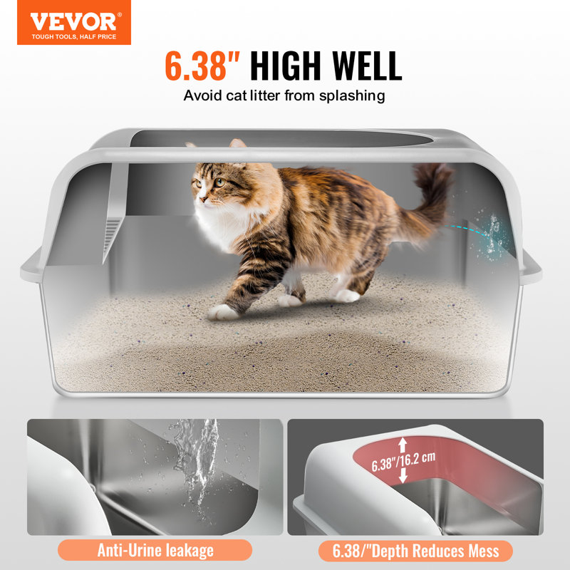 Light Gray Stainless Steel Extra Large Cat Litter Box with Scoop