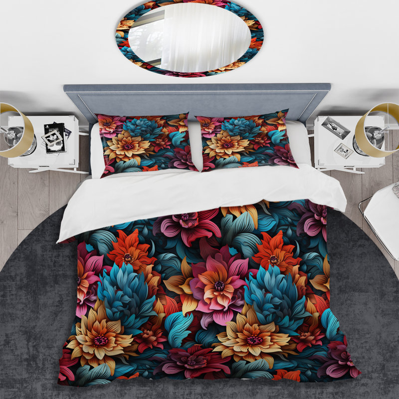 Literie colorée Popart Vivid Flower Garden I, Housse de couette pour très grand lit et 2 très