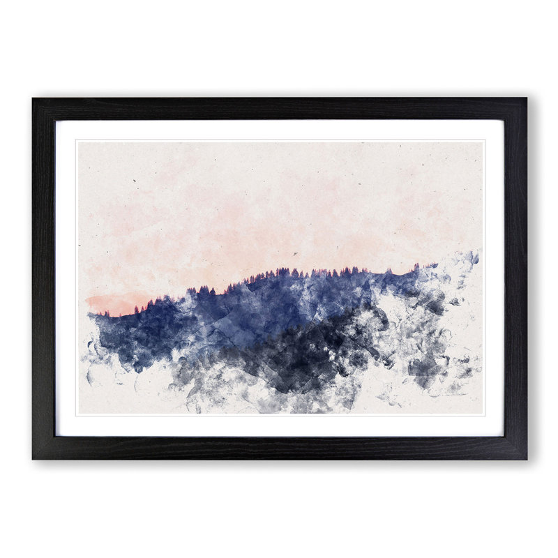 Pink Sunrise Over A Forest - Single Picture Frame Print on MDF, 24cm H x 33cm W x 2cm D, Black Framed