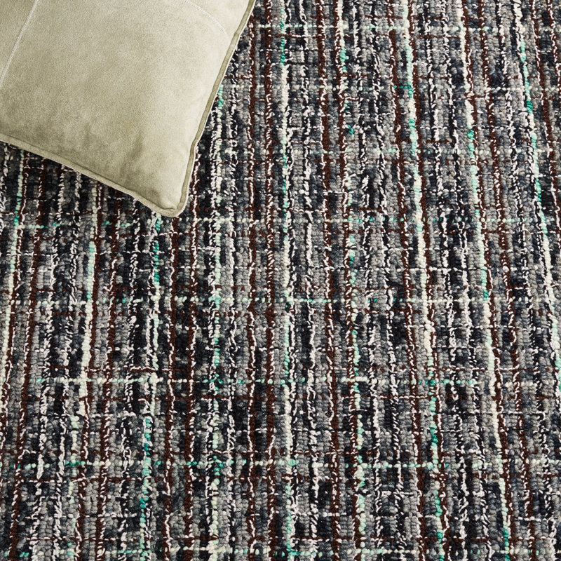 Tapis en laine / coton touffeté à la main gris foncé / brun Najha, Tapis de couloir 2 pi 3 po x 8 pi