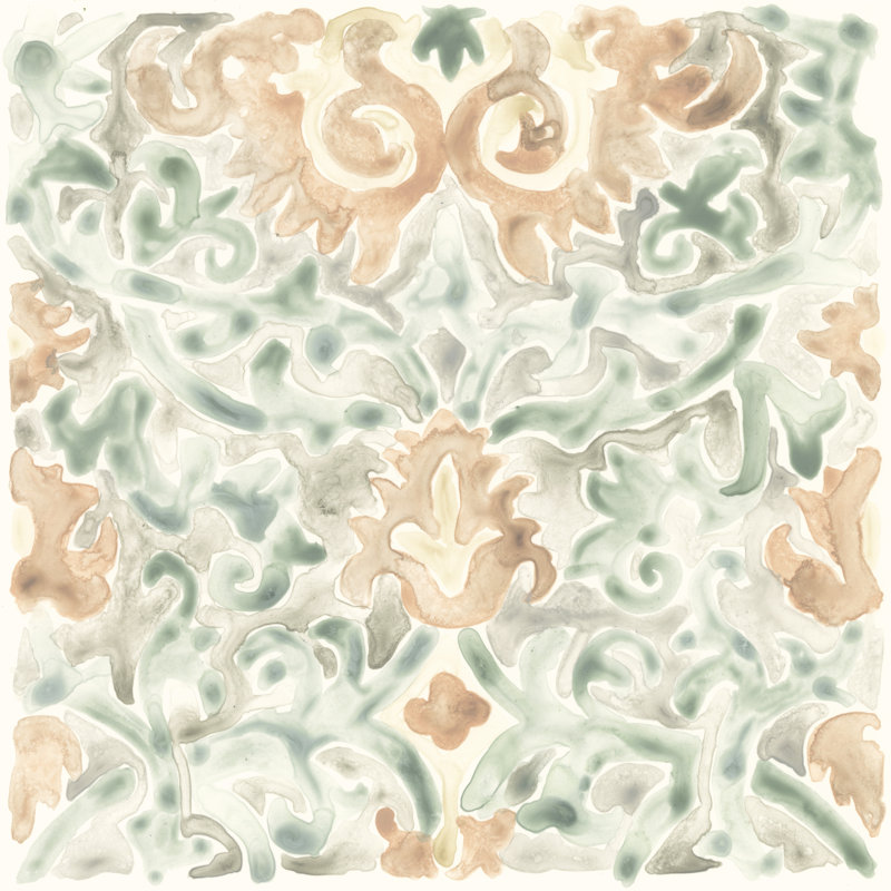 «Terracotta Garden Tile V» par June Erica Vess - peinture sur toile tendue, H 20 po x l 20 po