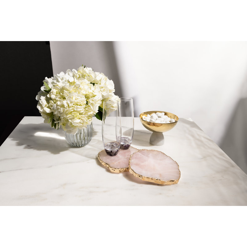 Rose Quartz and Gold-Plated Gemstone Coasters Set