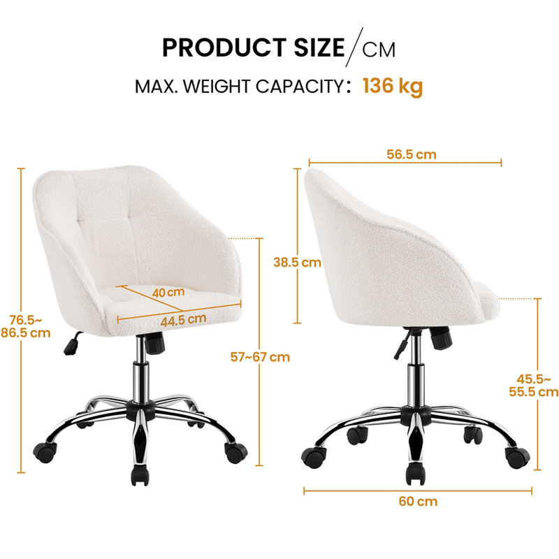 Ergonomic Desk Chair for Home and Office use, Ivory