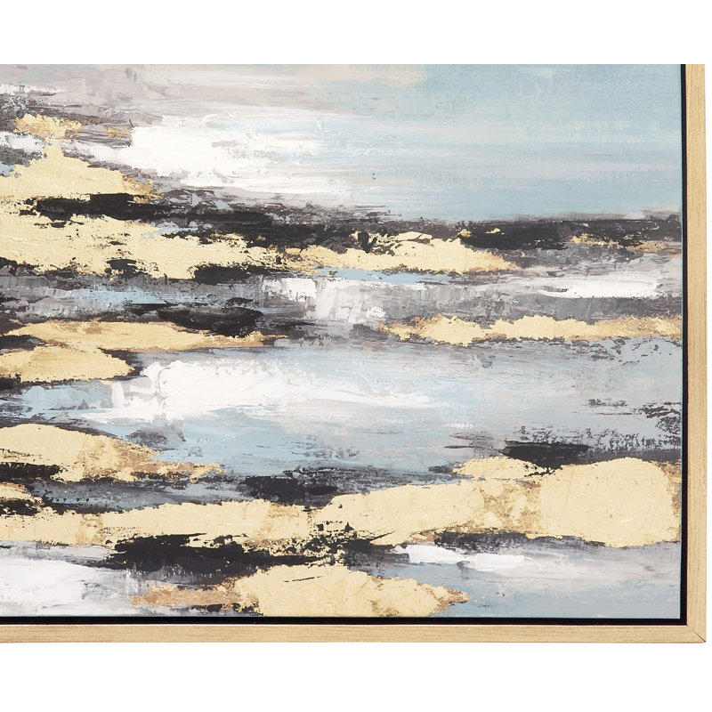 Toile, paysage, géode, art mural encadré bleu avec cadre doré