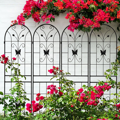 Ensemble de 4 treillis en métal de 71 po x 19,7 po de couleur noire, idéal pour les plantes grimpantes comme les vignes roses et lierre