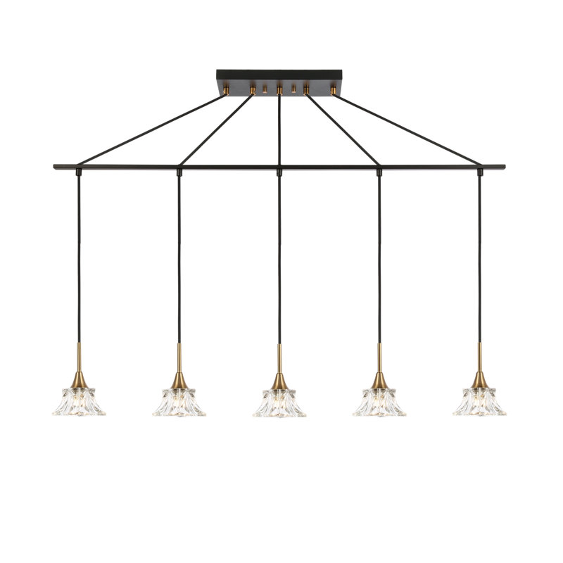 Luminaire suspendu linéaire à 5 lumières pour îlot de cuisine Angeline, Laiton / Bronze