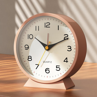 4.5" Analog Alarm Clock,Small Retro Desk Clock Battery Operated,Slient Metal Table Clock With Light For Living Room Decor,Bedroom,Bedside,Shelf(Light Pink)