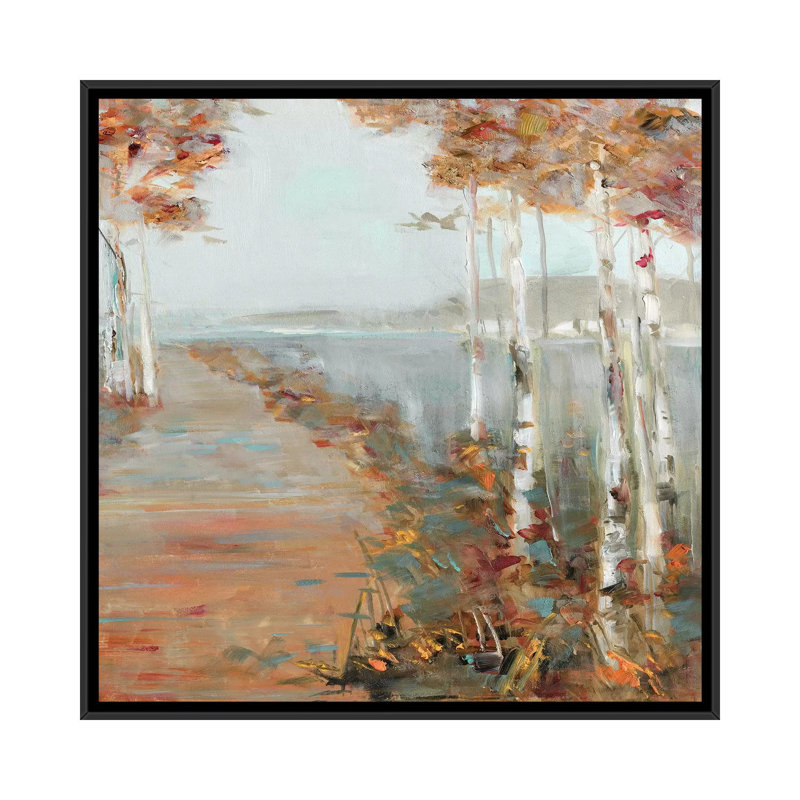 «Birch Walk II» par Sally Swatland - reproduction d'art, H 26 po x l 26 po x P 1,5 po, Toile avec cadre noir, Pas de tapis