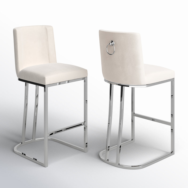 Aurrin Velvet Upholstered Bar & Counter Stool, Counter Stool (26” Seat Height), Silver, Cream