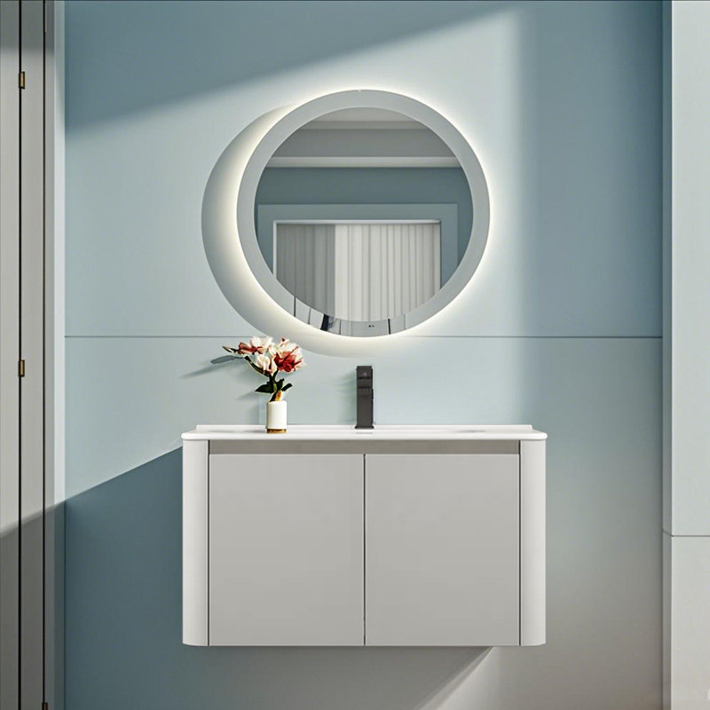  Meuble-lavabo 24 po avec lavabo et robinet, meuble-lavabo flottant crème avec 2 portes