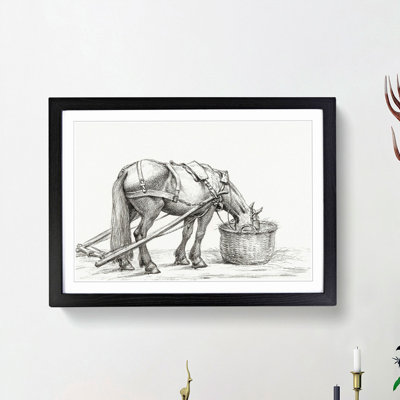Horse Drinking by Jean Bernard - Picture Frame Drawing Print