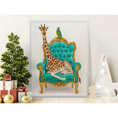 Giraffe Wall Art, Parrot Art, Animal Print, Quirky Decor, Funny Animal, Home Decor, Framed Art, Available in Multiple Sizes, Wall