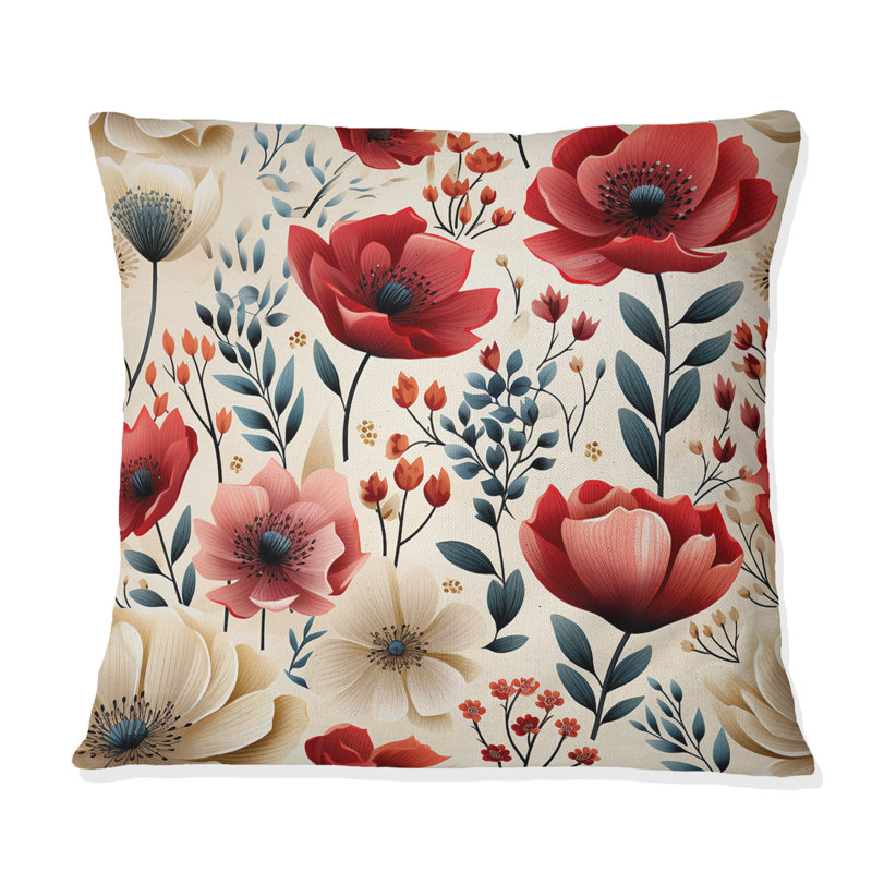 Motif floral rouge et blanc Watercolor Poppies - imprimé floral, H 16 po x l 16 po