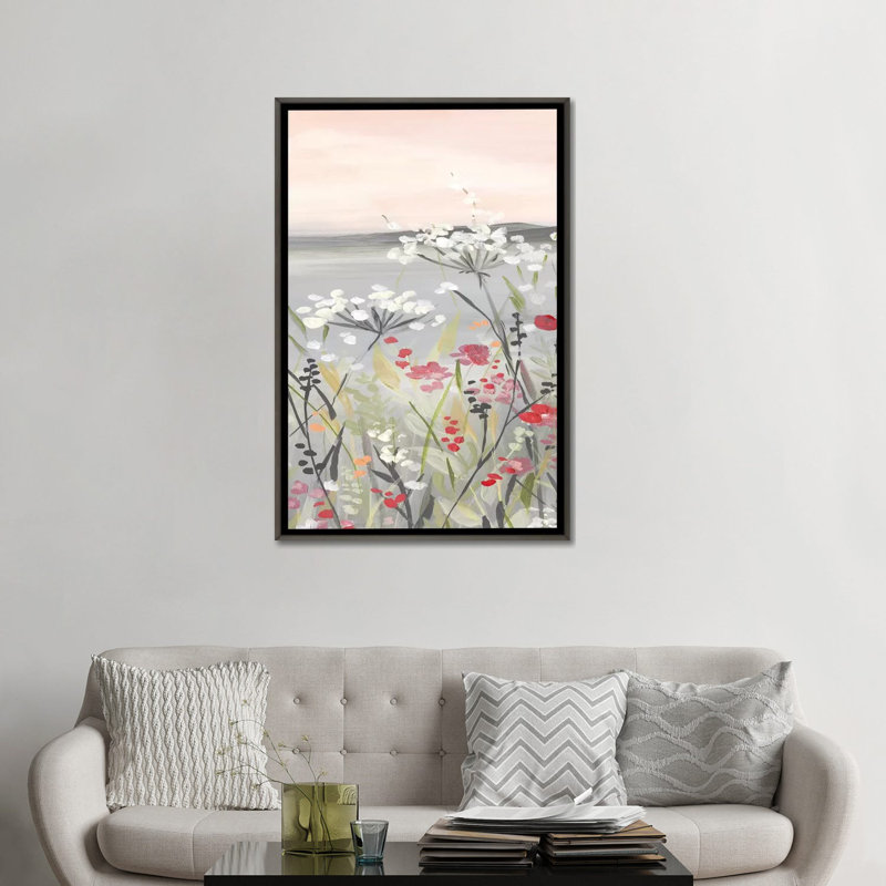 « Blushing Wildflowers I » par Carol Robinson, reproduction d’art, Pas de tapis, Toile encadrée de bois rustique foncé