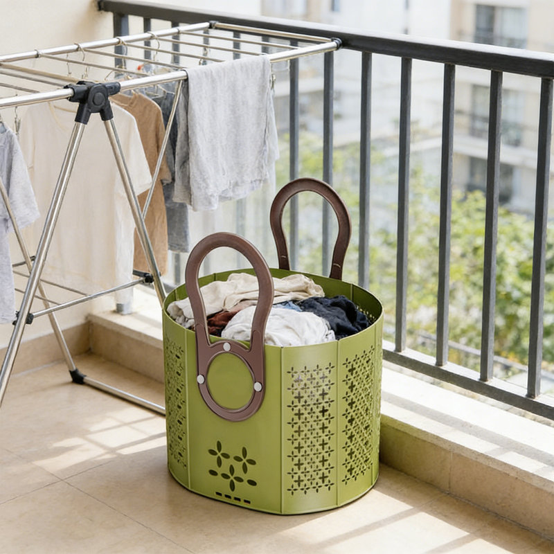 Plastic Fire Resistant Laundry Cart with Wheels, Brown