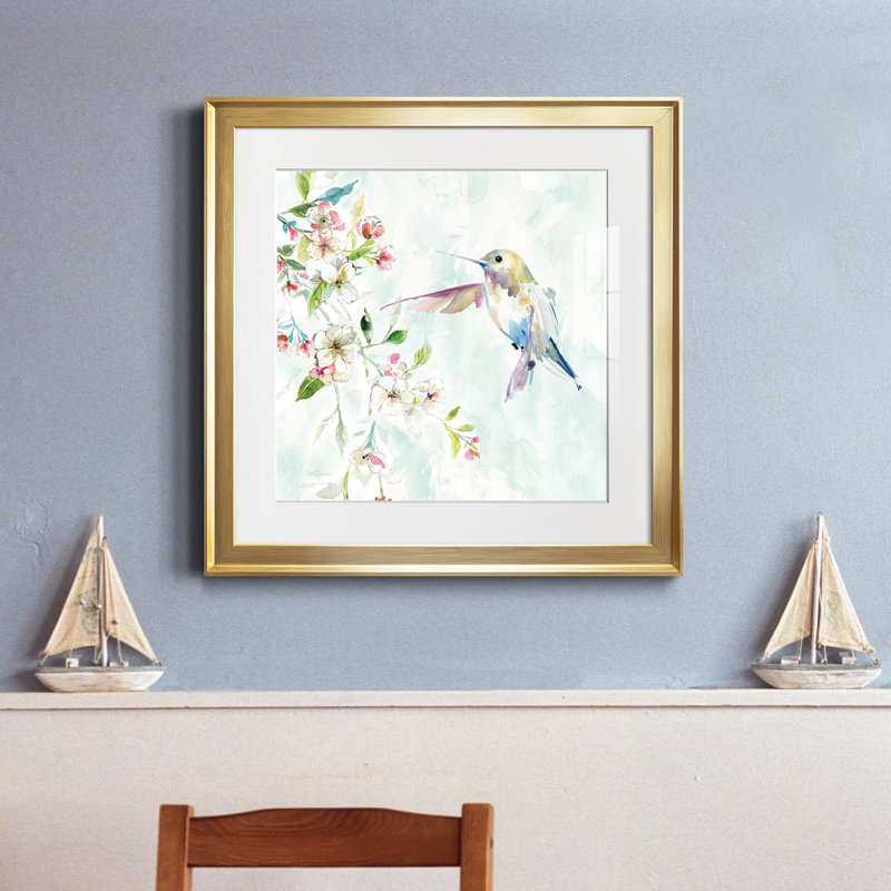 Colibri IV - Cadre photo, reproduction d'art sur papier, Papier encadré doré, H 17,5 po x l 17,5 po x P 1,5 po