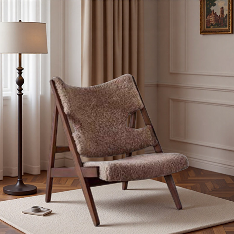 Creamy Lamb Fleece Single Leisure Chair., Dark Brown, Dark Brown