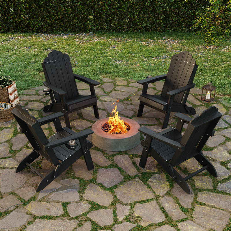 Weather Resistant HDPE Folding Adirondack Chair with Cup Holder, Easy Assemble Outdoor Adirondack Chair for Patio, Yard and Pool