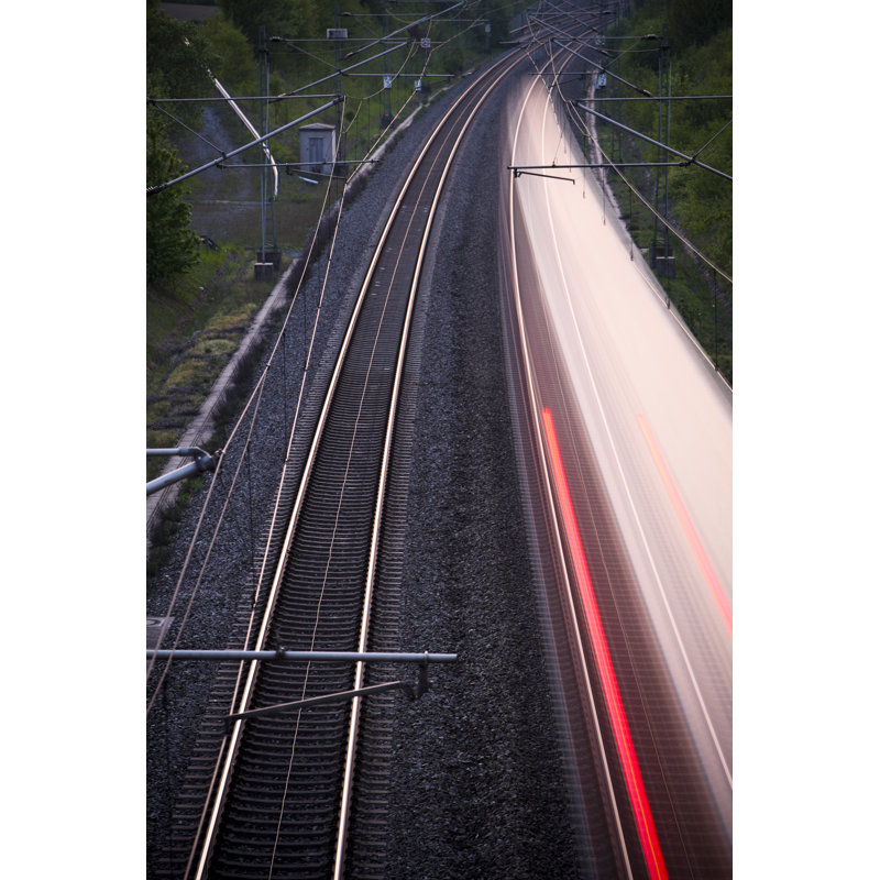 Motion Blur Of High Speed Train On Railway Tracks by Archives - No Frame Print on Canvas, 30cm H x 20cm W