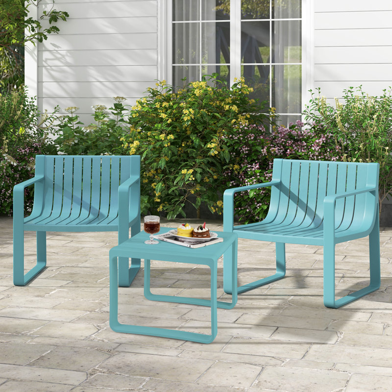 Patio Chairs Set Of 4 Weather-resistant Plastic Outdoor Armchairs, Blue