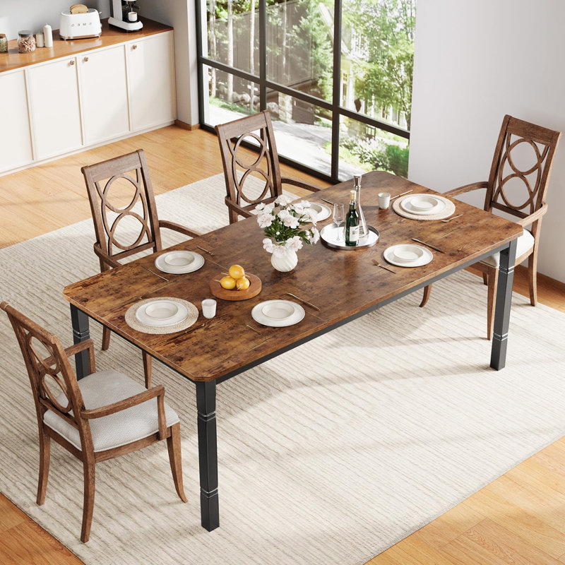 79" Large Dining Room Table for 6-8 People, Rectangle Modern Dinner Kitchen Table, Industrial Wood Dining Table with Heavy Duty Metal Legs