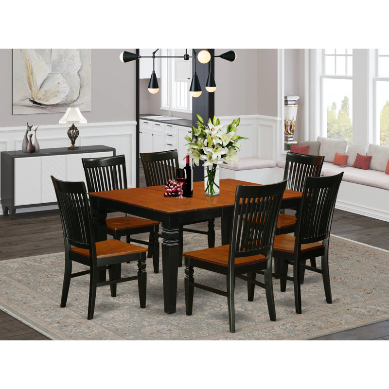 Ensemble de table de salle à manger 7 pièces 7 pièces Modernes, Noir / Cerisier, 7 pièces : 1 table, 6 chaises