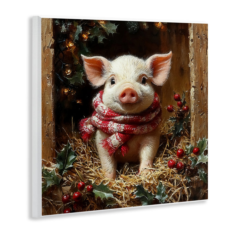 Plaque murale cochon avec guirlandes des Fêtes, design par Riley B