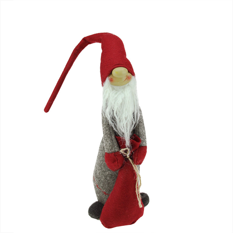 Figurine de père Noël rouge et grise tenant un sac devant Noël, 22" H x 9" L x 5" D