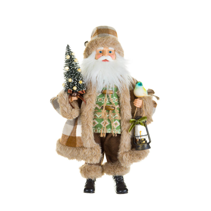 Figurine père Noël vichy en tissu nature
