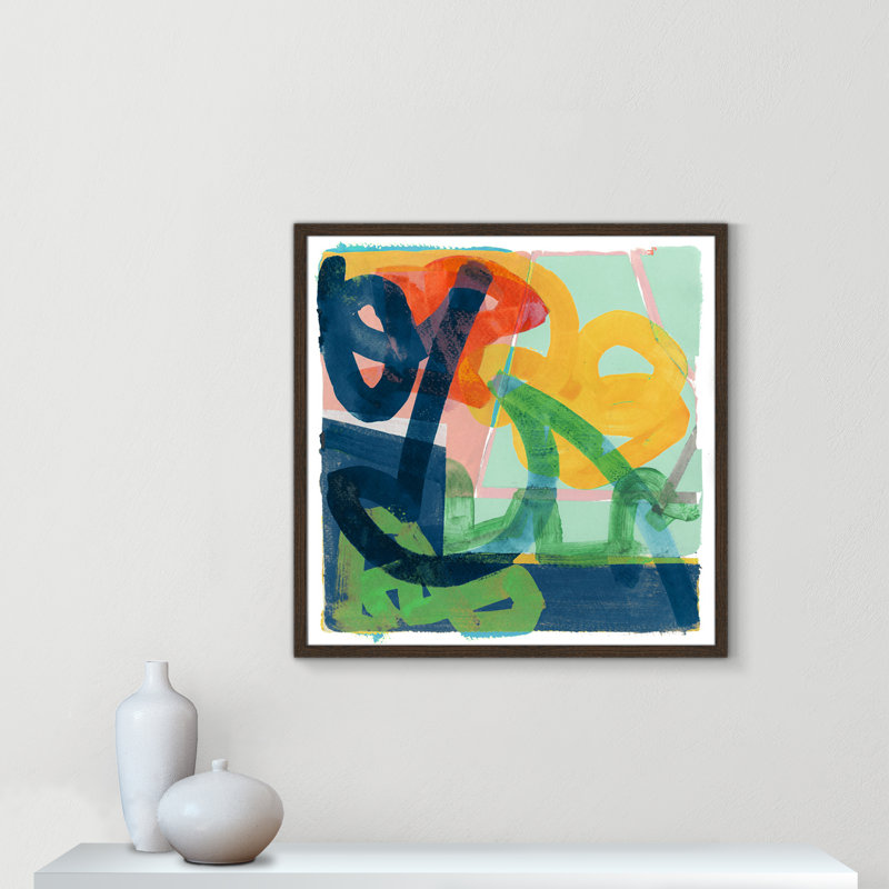 «Dwyer Link» par Cartissi - peinture encadrée, H 27,5 po x l 27,5 po x P 0,75 po, Cadre noyer