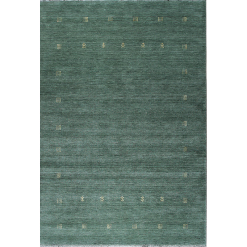Tapis vert en laine fait à la main Karie, Rectangle 6 pi x 9 pi
