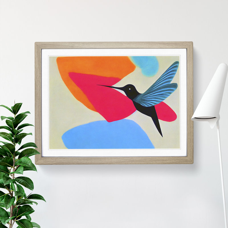Abstract Hummingbird Vol.1 - Single Picture Frame Print, 25cm H x 34cm W x 2cm D, Oak