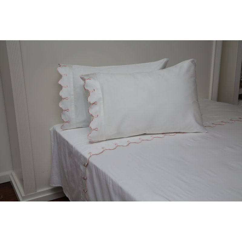 Scalloped 100% Cotton Standard Sheet Set, King Sheet Set, Light Blue