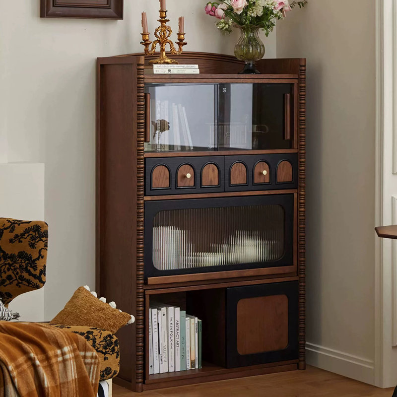 Nut-brown+Black Solid + Manufactured Wood+Glass Display Cases