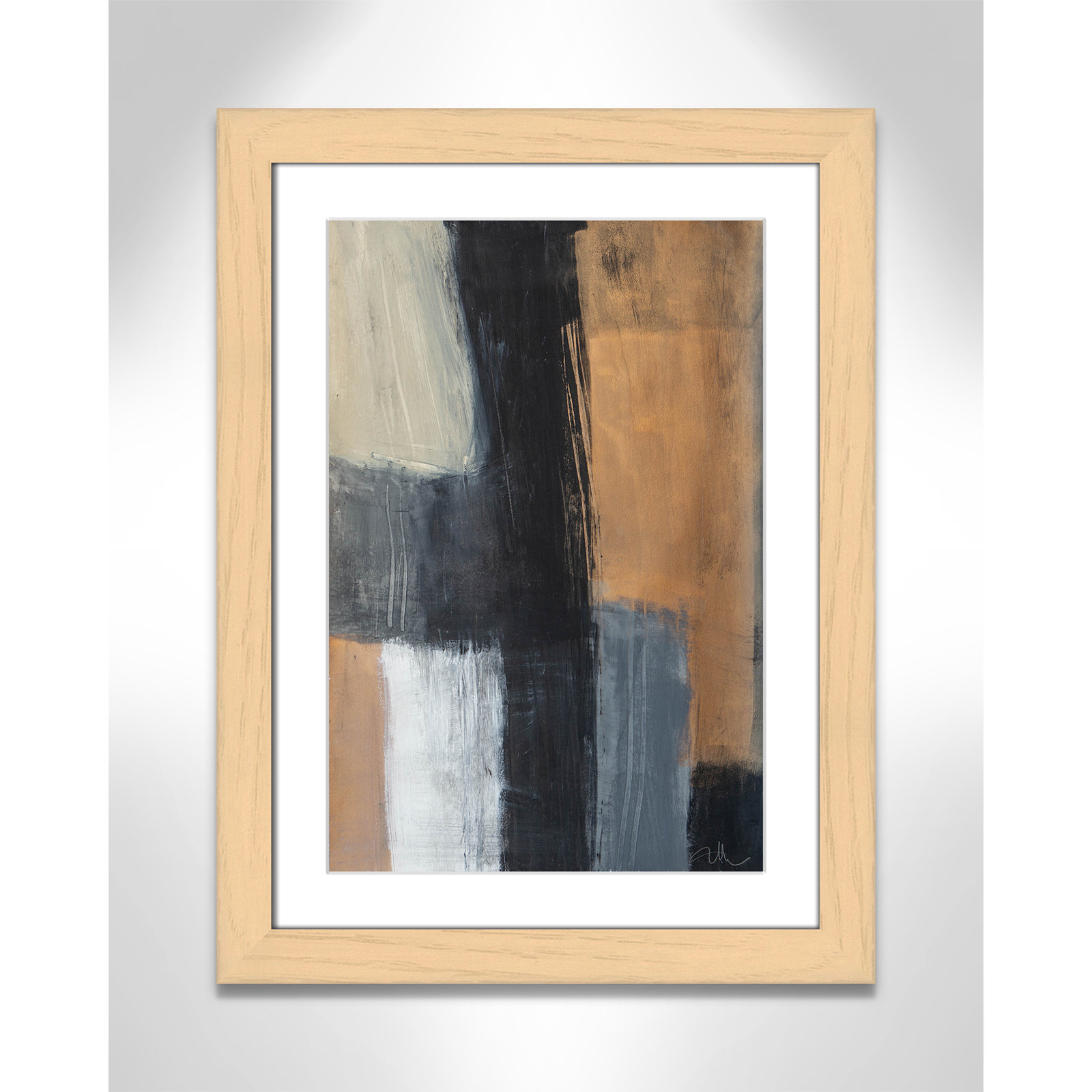 Calderon "Metallic Slate II" Print, Natural Cube Frame Matted, 24.5" H x 18.5" W x 1.25" D  