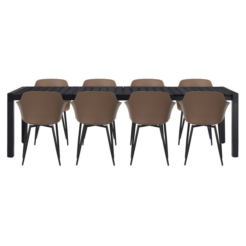 Ragnar 8 - Person Patio Dining Set with Extendable Rectangular Table, Brown