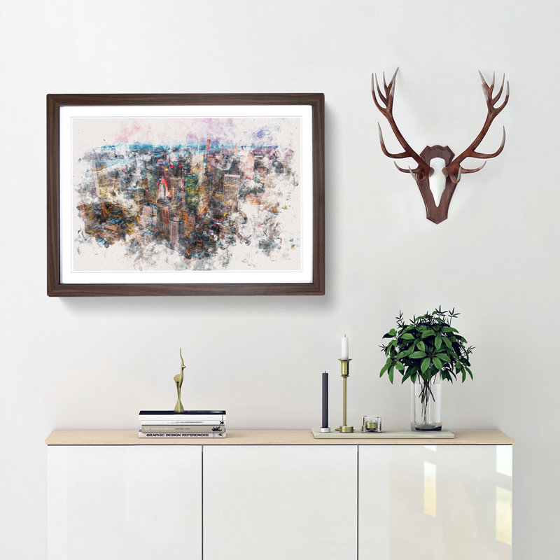 New York View - Picture Frame Graphic Art Print, Walnut Framed, 62cm H x 87cm W x 2cm D