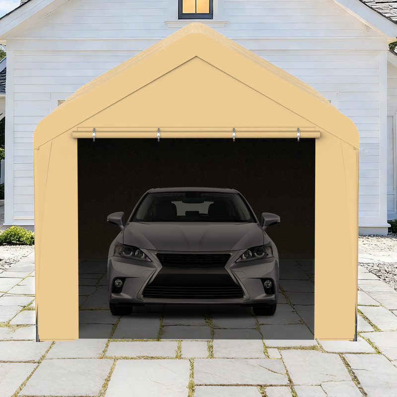 Outdoor Carport 10' X 20' Portable Garage Car Shelter Shade With Removable Sidewalls & Doors, Carport Canopy With Powder-coated Steel Frame For Outdoor Party, Birthday, Khaki