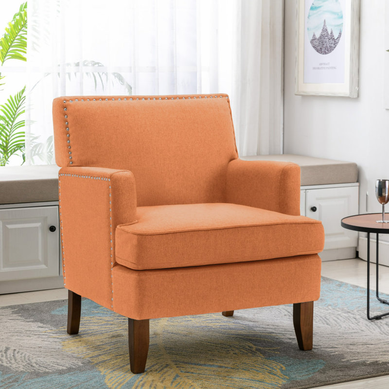 Chaise d'appoint rembourrée en tissu avec pieds en bois d'hévéa Yalonda, Mélange de polyester orange