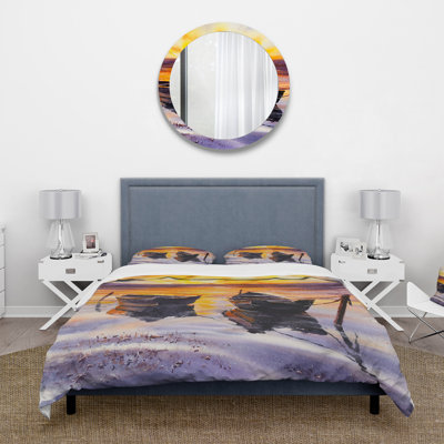 Ensemble de housse de couette en microfibre jaune / mauve / noir